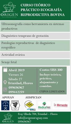 Próximo 26 y 27 de Abril de 2019 Curso de Ecografía Reproductiva Bovina